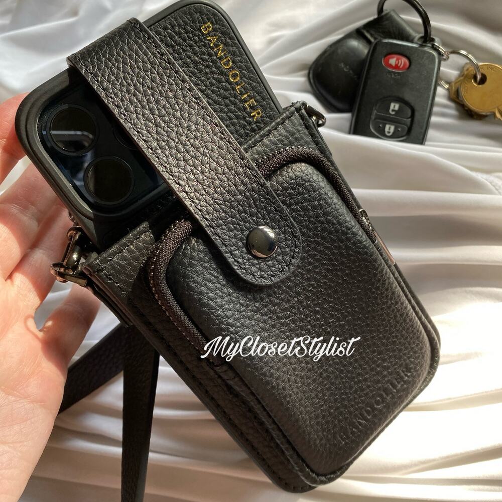 BANDOLIER Black on BLACK Leather OSFA Wallet Holster Case NEW! 15 pro max 14 13